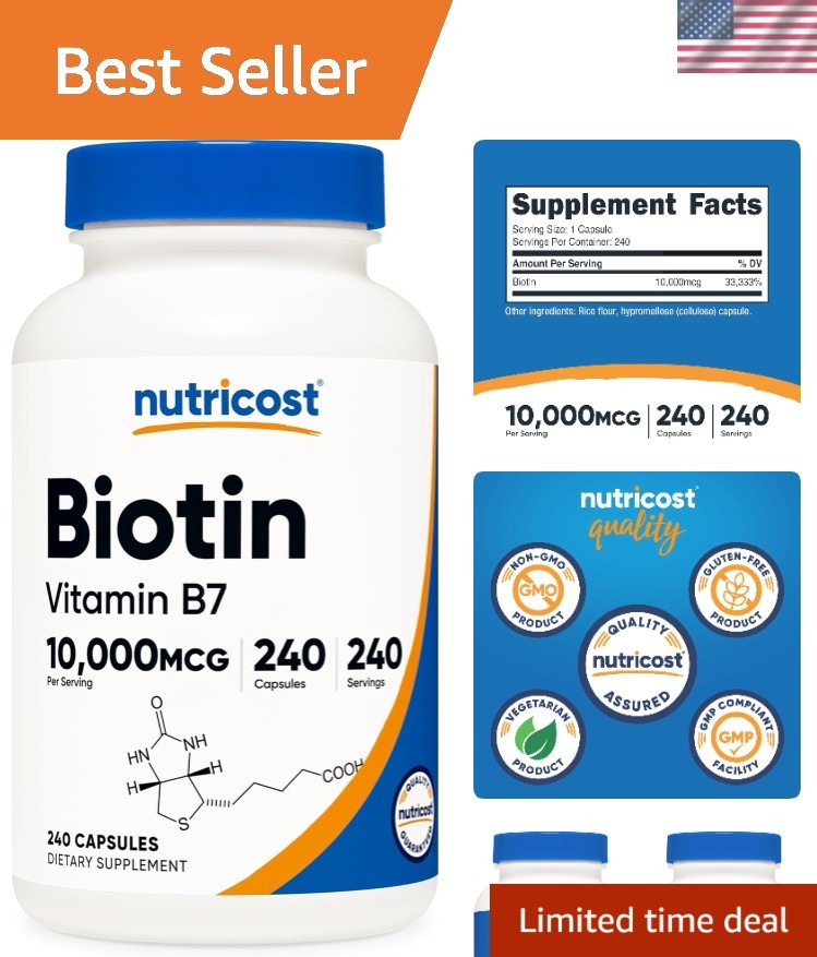 Biotin Vitamin B7 10,000mcg 10mg Vitamin Supplement, 240 Capsules – Vegetaria…
