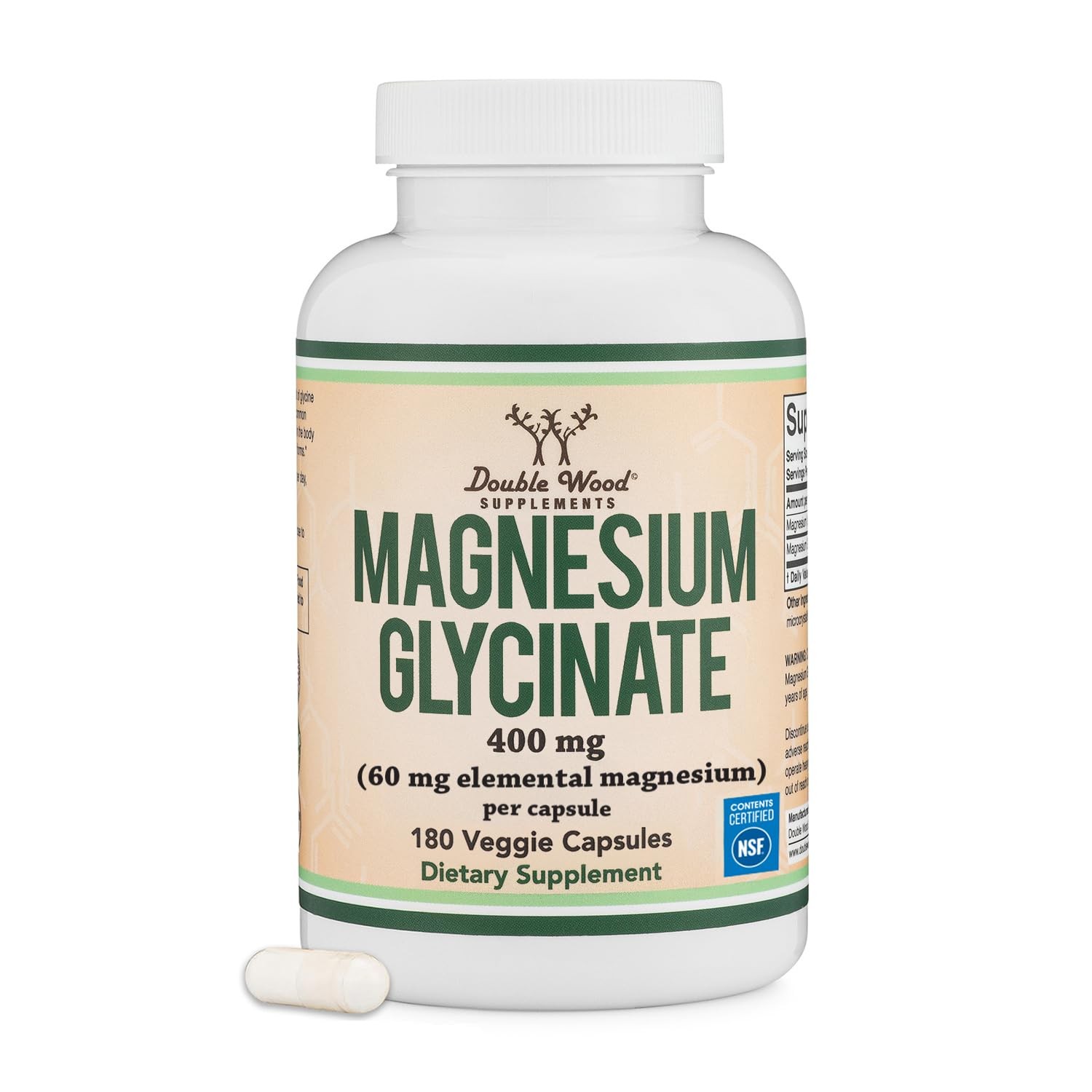 Magnesium Glycinate 400mg | 180 Capsules | Sleep, Muscle, 180 Count, No Color