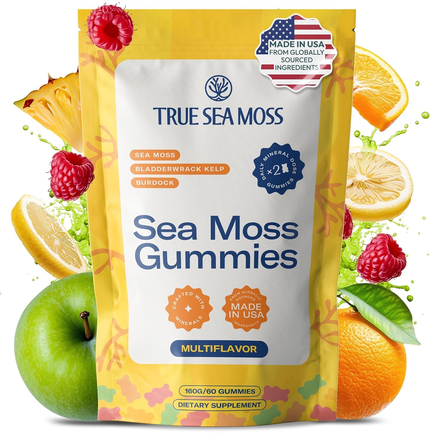 Vegan Sea Moss Gummies 60 Count Fruity Bladderwrack Burdock Root Capsules