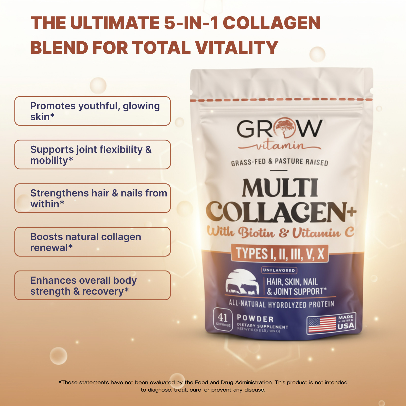 LiveWell Collagen Peptides Hair, Skin, Nail, and Joint Support grass-fed 1 lb