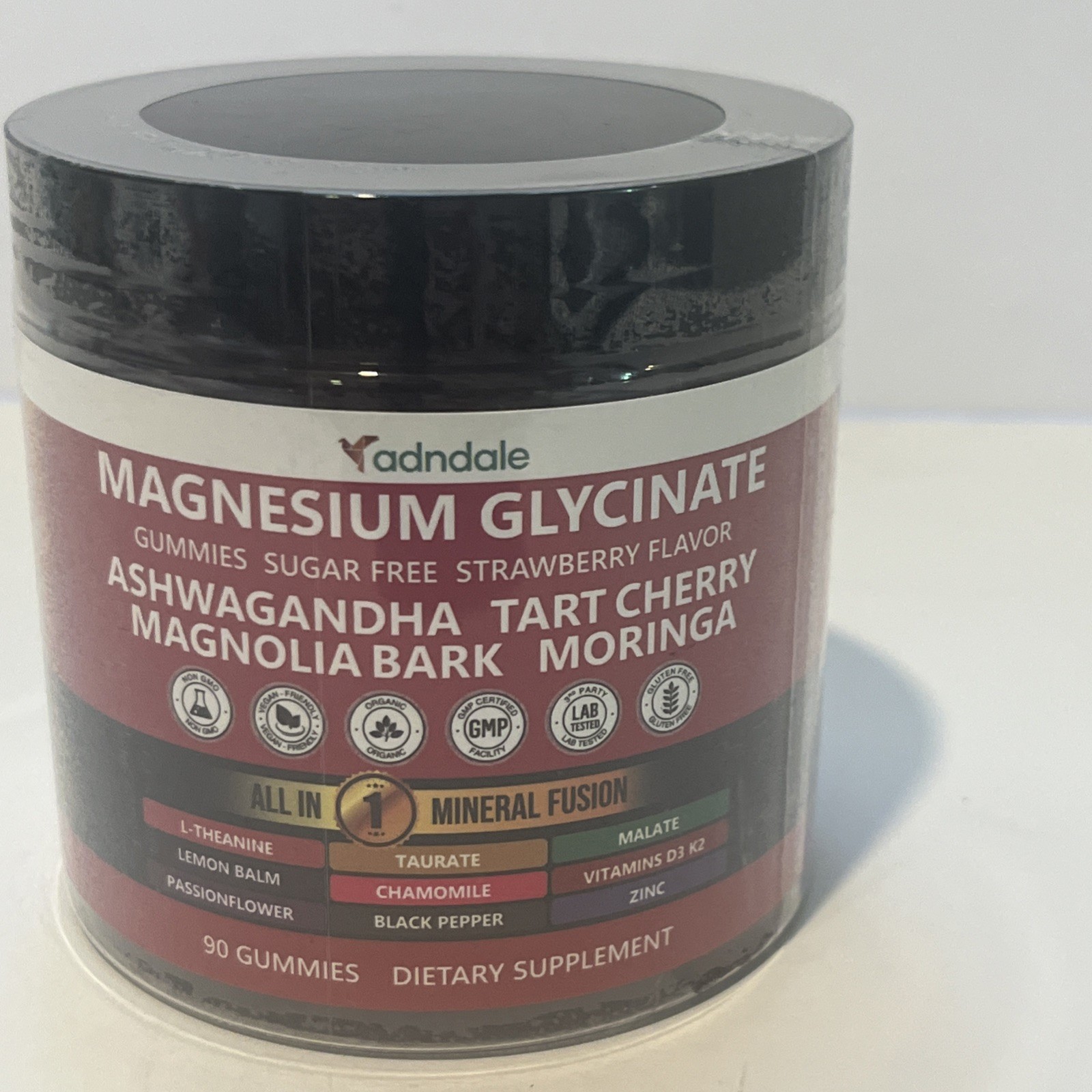 Adndale Magnesium Glycinate 90 Gummies 400mg Ashwagandha Sugar-Free Exp 10/2028