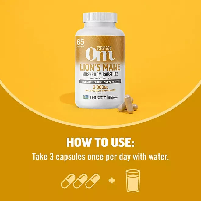 Om Mushroom Superfood Lion’s Mane Capsules, 195 ct. FREE SHIPPING