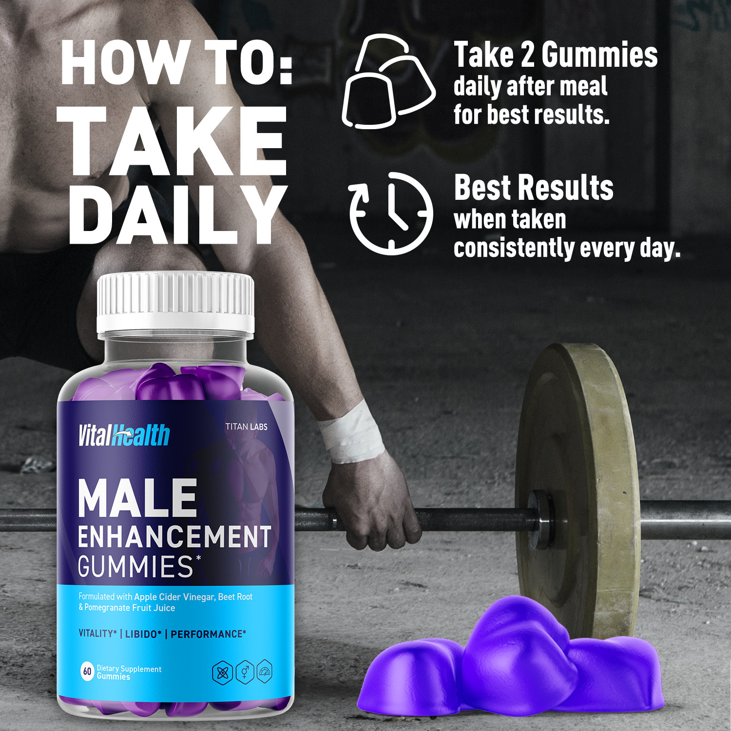 (2 Pack) VitalHealth Gummys Male Health Support Vitamin Vital Health 120 Gummies