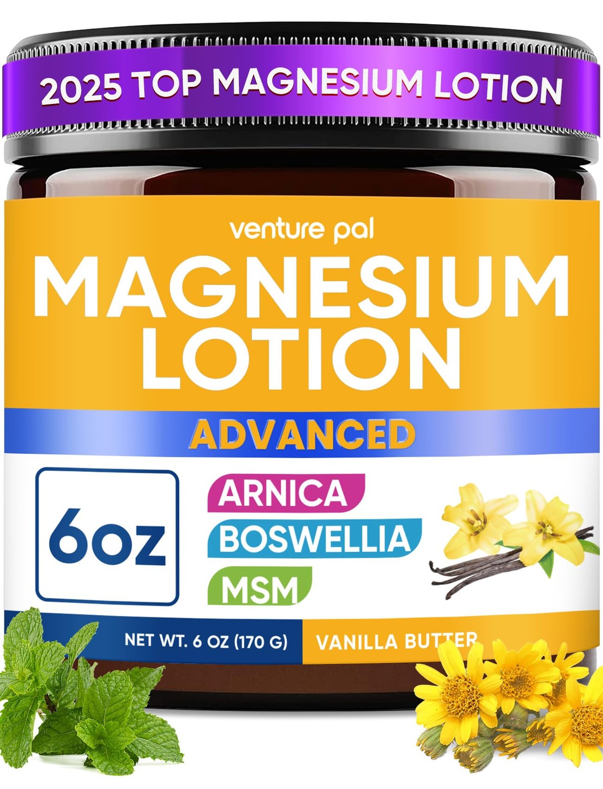 Magnesium Lotion with Arnica, MSM & 6 Fl Oz (Pack of 1), 2-vanilla Butter