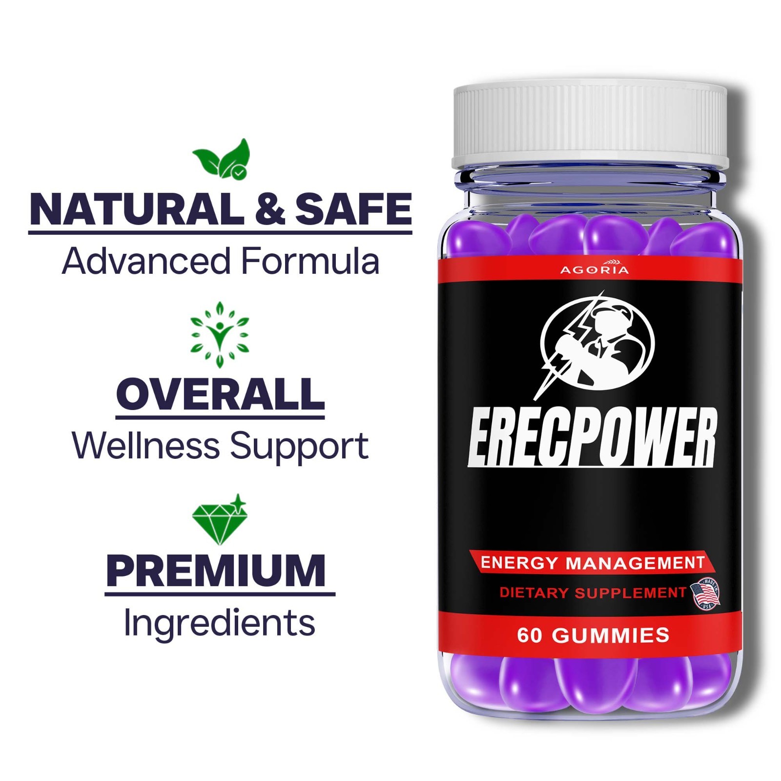 Erecpower Energy Management Multivitamin Health Supplement (60 Gummies) 1-Pack