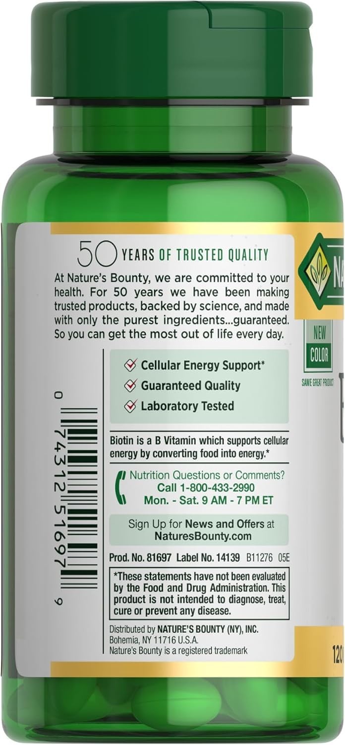 Nature’s Bounty Biotin 10,000 mcg Hair Skin & Nails Vitamins 120 Softgels Pack 2