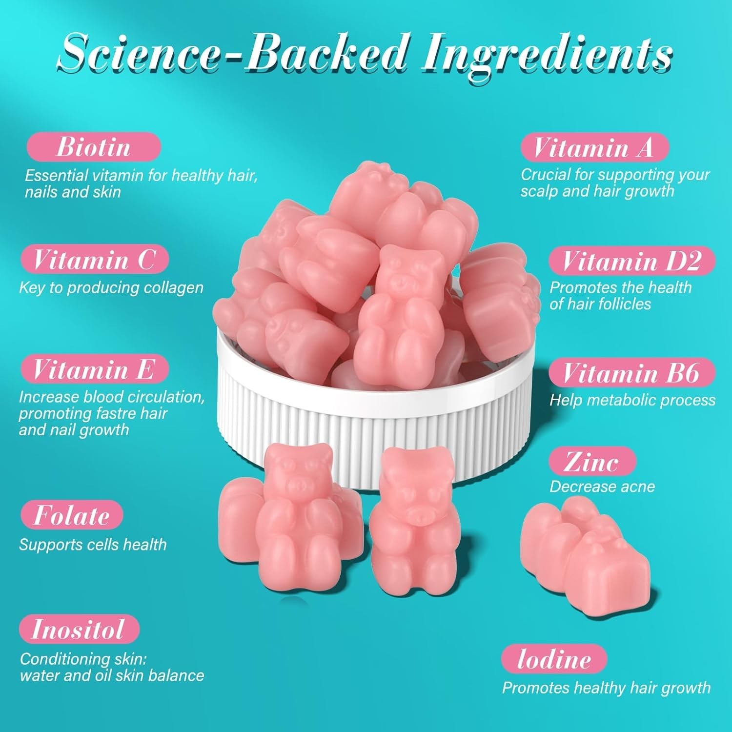 Biotin Gummies -Hair Skin and Nails Vitamins for Men & Women, Vitamin B…