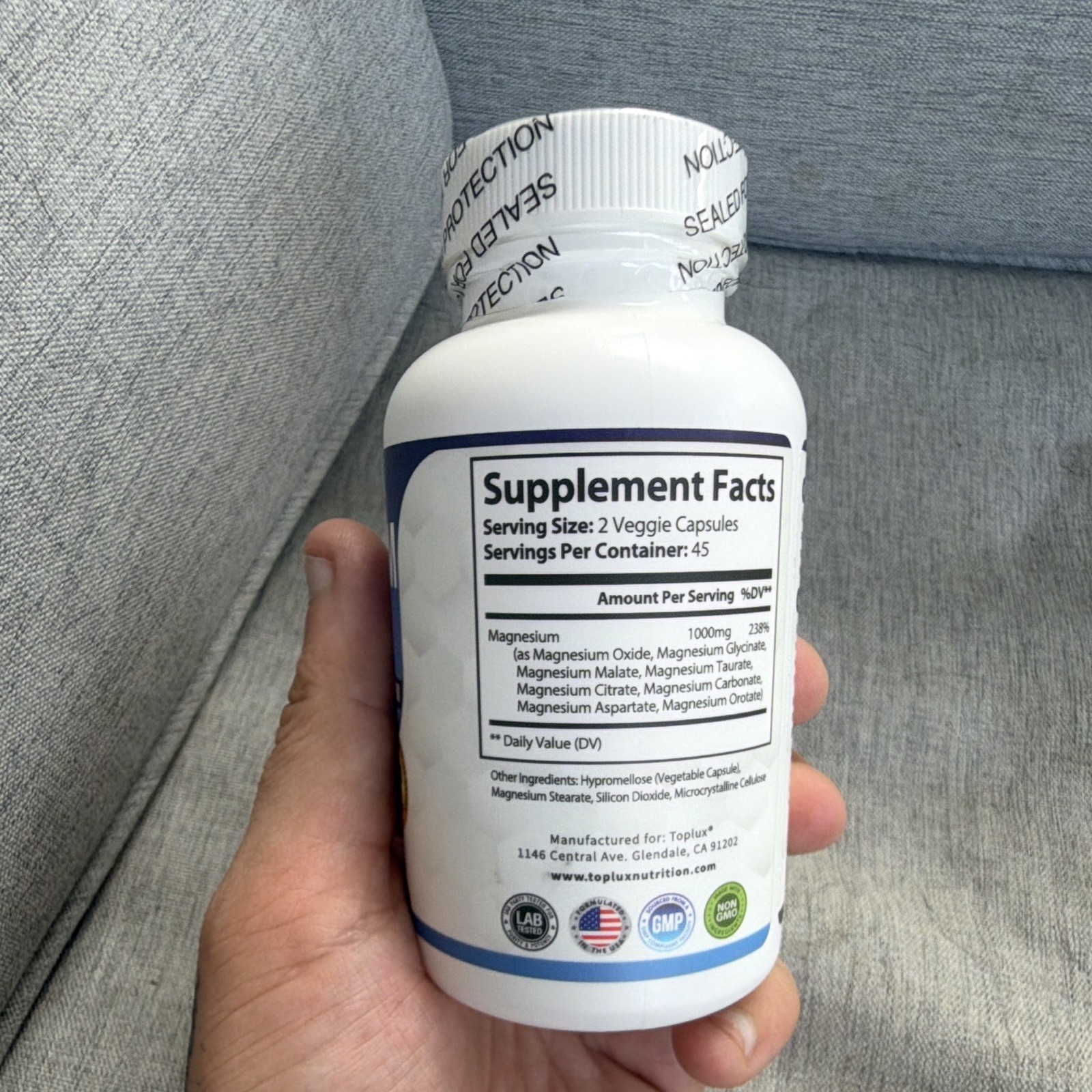 Toplux Nutrition Magnesium Complex 1000mg Non-GMO 90 Capsules