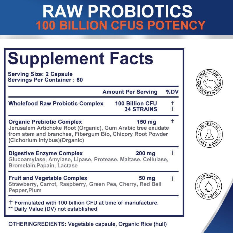 3 x Raw Probiotics 100 Billion CFU Potency Digestive Immune Health 360 Capsules