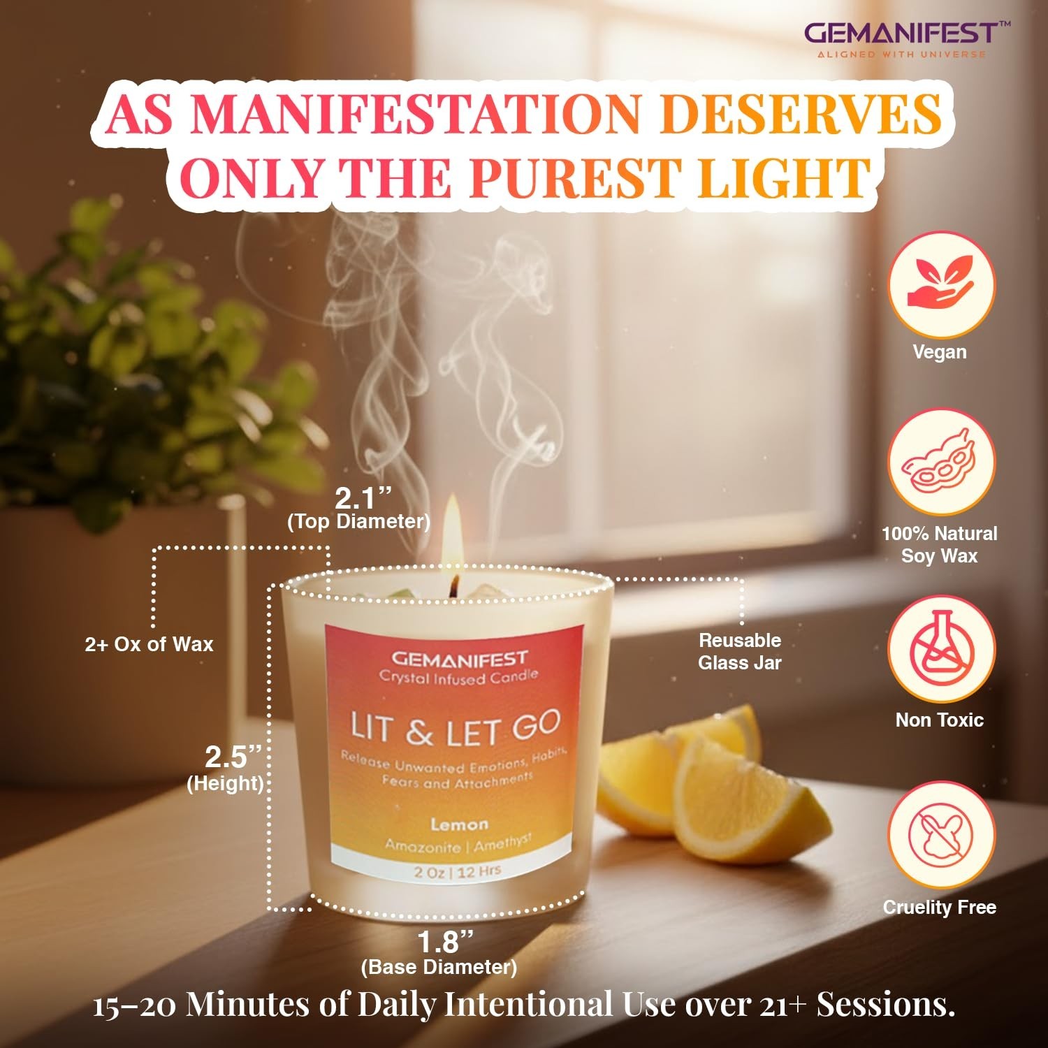Lit and Let Go Manifestation Candle Lemon Scented Soy Crystal Candles with Am…