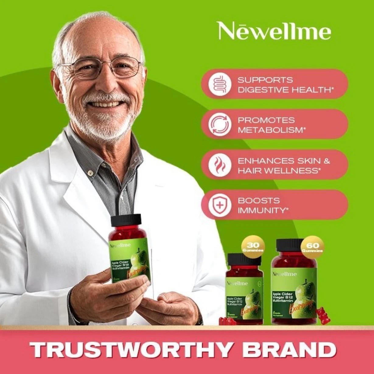 NEWELLME Apple Cider Vinegar Gummy Energy and Gut Wellness – Supports Digestion