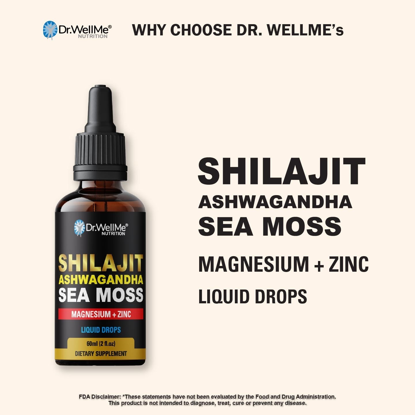 Shilajit Ashwagandha Sea Moss Safed Musli Shatavari Drops 2oz Energy & Health