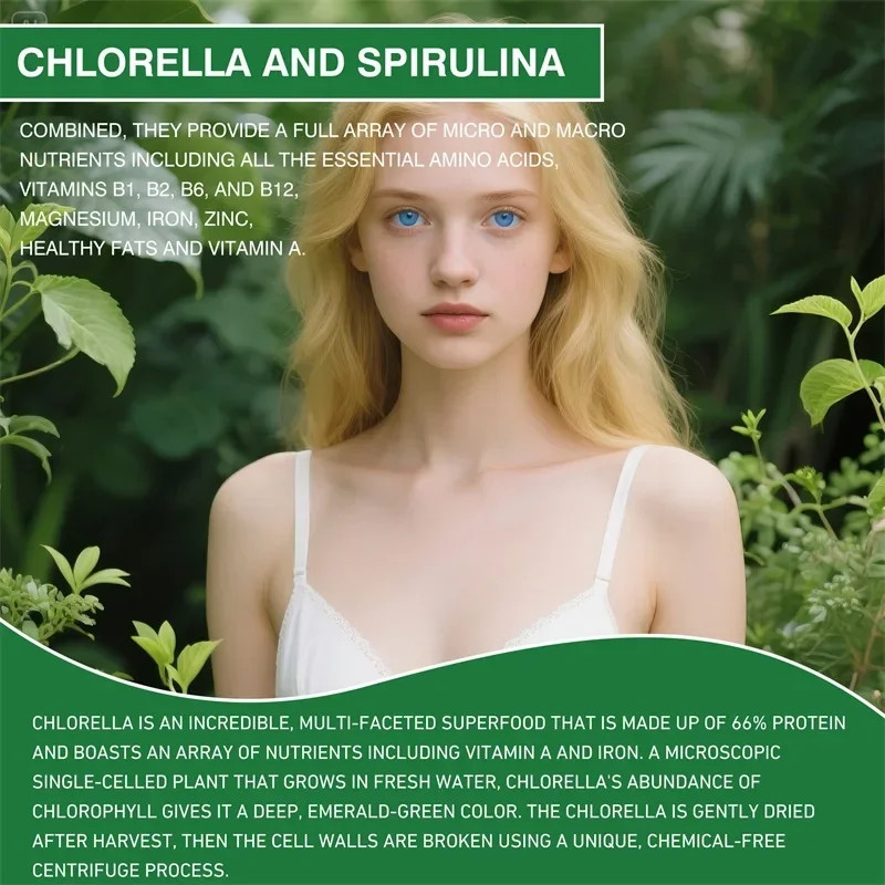 Organic Chlorella & Spirulina 2500mg 120pcs,Detoxification, Energy Replenishment