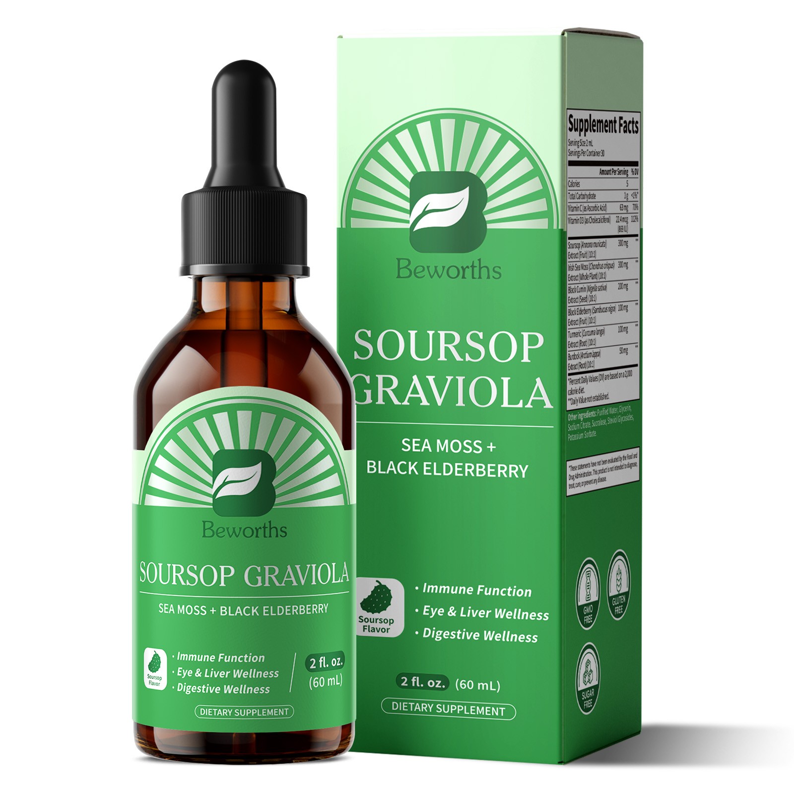 Graviola Soursop Leaf Extract liquid Drops Digestive Supports Immune Boost 60ml