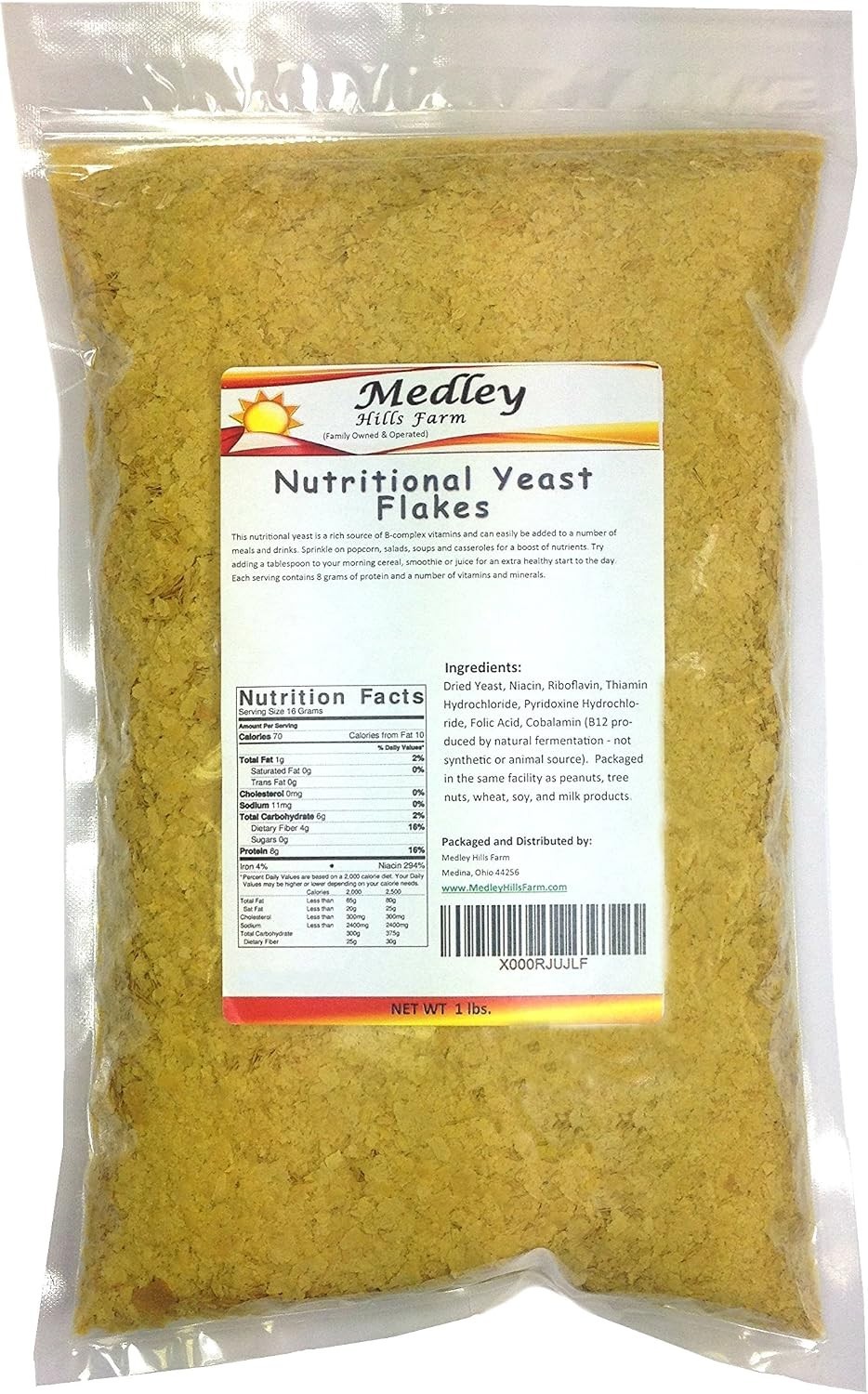 Nutritional Yeast Flakes 1 lb Fortified Gluten Free Non GMO Vegan