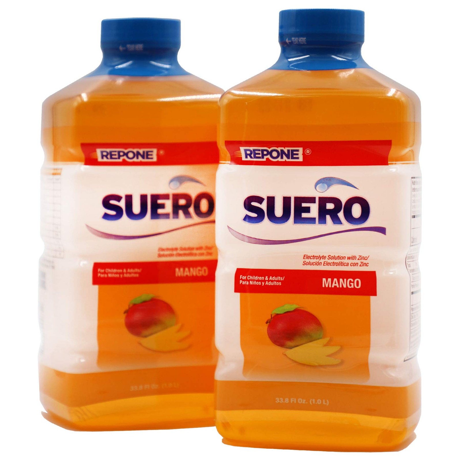 REPONE SUERO Electrolyte Solution with Zinc, 33.8 Fl Oz (Pack of 2), Mango