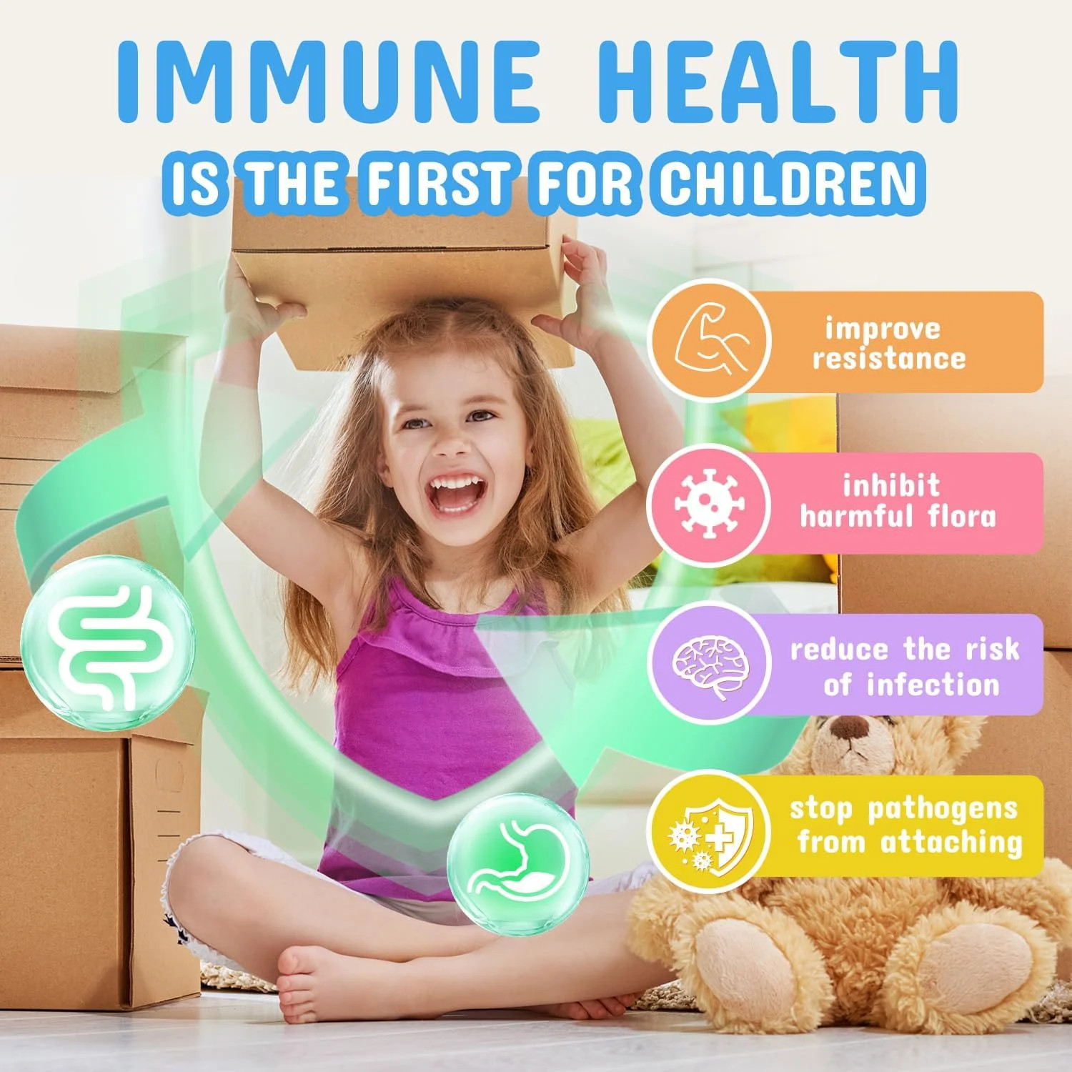 ZEBORA Kids Probiotic Prebiotics Powder 30 Packets 5B CFU Digestive Immune