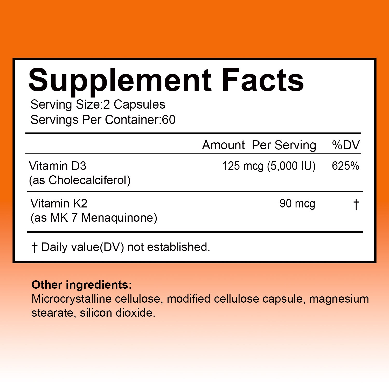 Vitamin D3 5000 IU + K2 90mcg 120 Capsules Extra Strength D3 K2 Supplements
