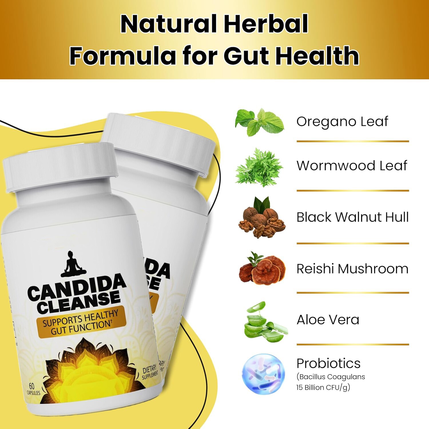 Candida Cleanse Gut & Colon Support 60 Capsules For Women & Men, Fast shipping