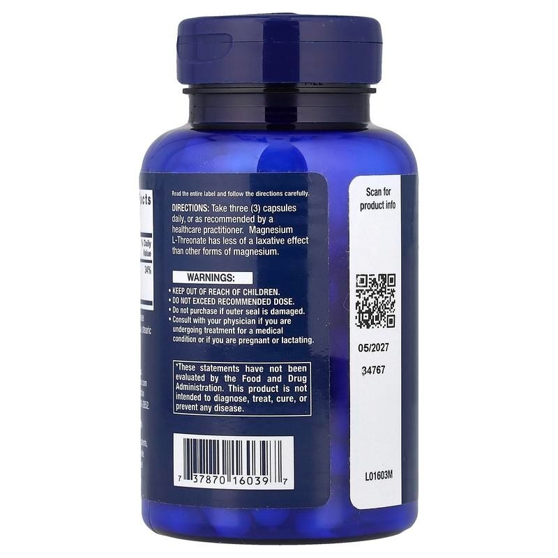Vegetarian Magnesium L-Threonate Capsules 90 Count Daily Mental Wellness Support
