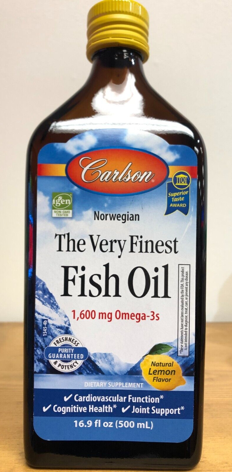 Carlson The Very Finest Fish Oil Lemon Norwegian 1600mg Omega-3 16.9 oz (500 mL)
