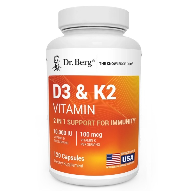 Dr. Berg’s D3 & K2 Vitamin, 2 PACK, 10,000 IU, 100 mcg per serving, 120 Capsules