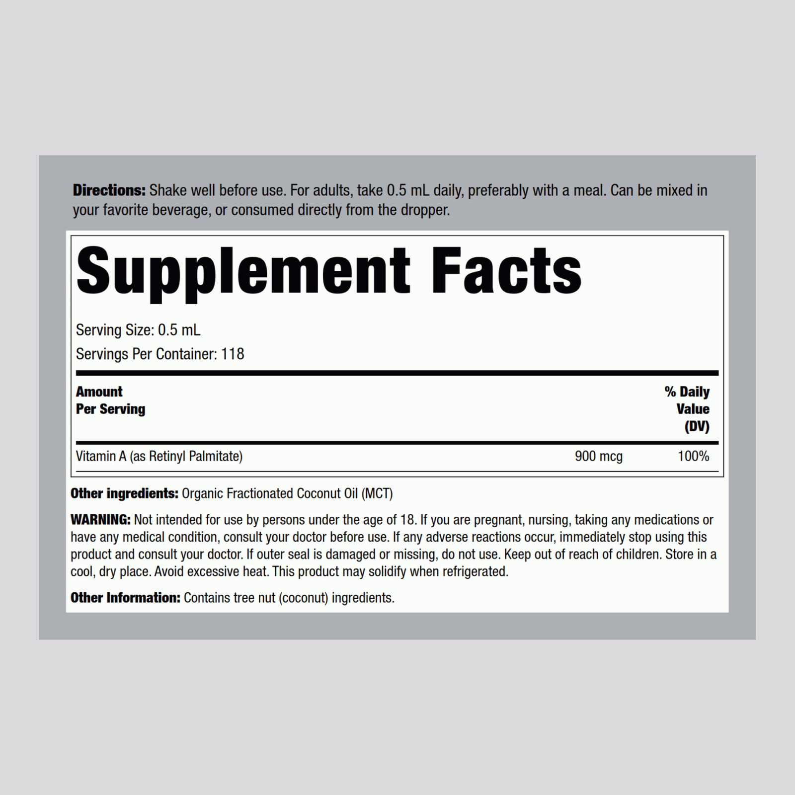 Vitamin A Liquid | 30,000 IU | 2 Fl Oz | with Organic MCT Oil | by Piping Rock