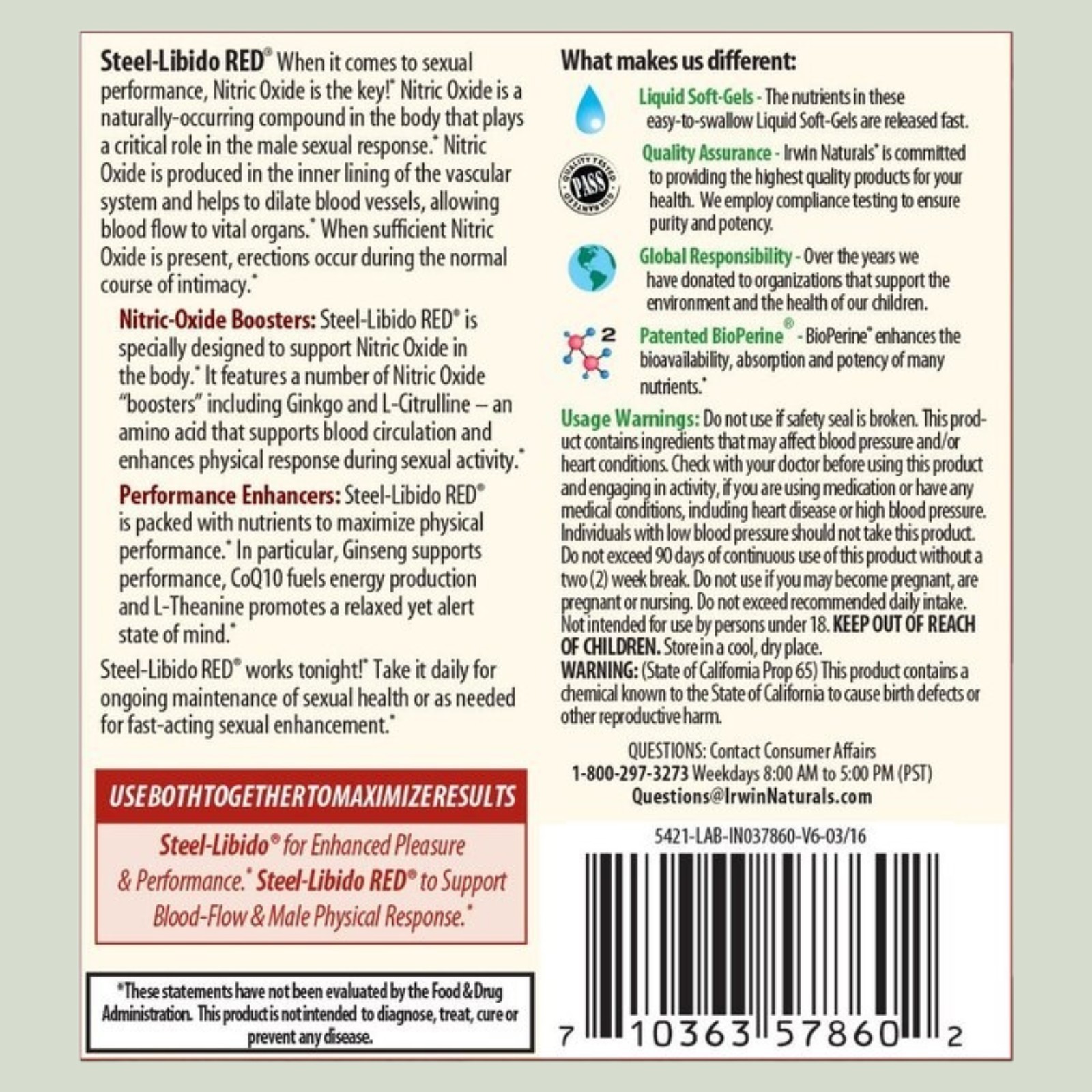 Irwin Naturals Steel-Libido Red 75 Softgels Male Support Supplement-NEW!!!