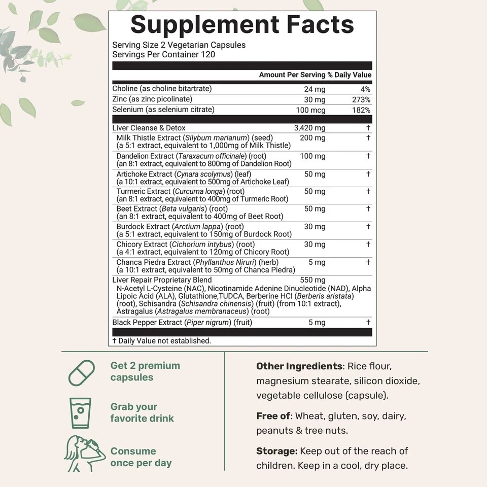 Premium Liver Detox, 240 Veggie Formula Advanced Capsules|20-in-1 Liver Clean…