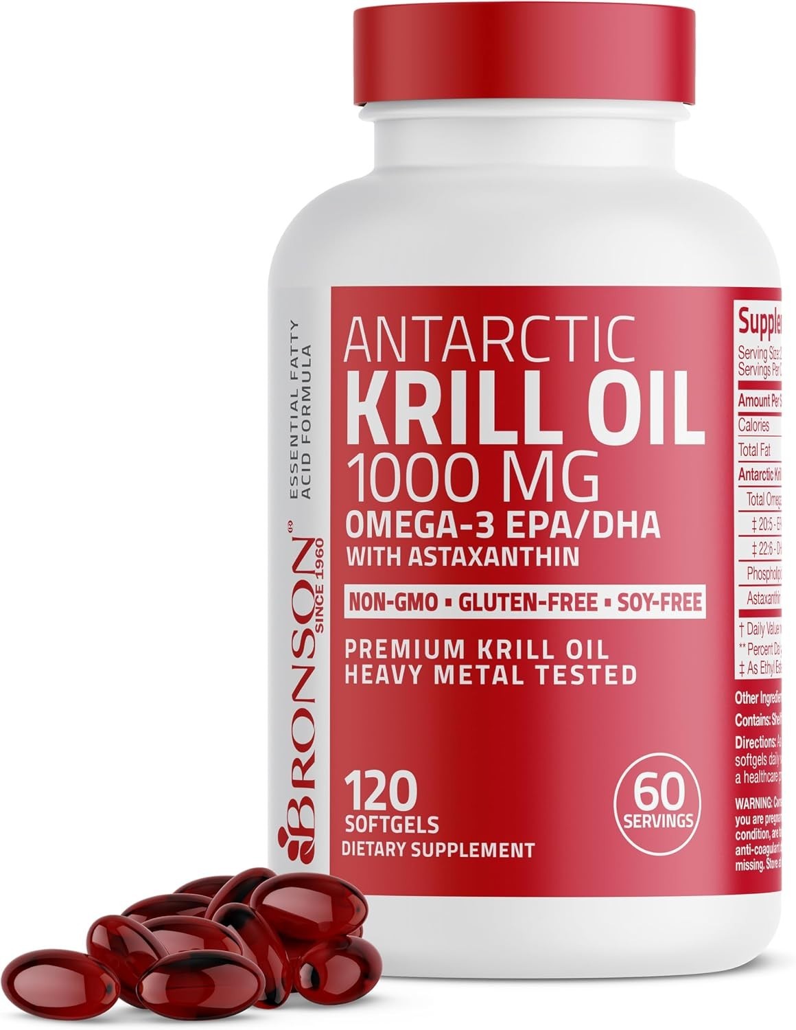 Antarctic Krill Oil 1000 mg with Omega-3s, 120 Softgels | Heavy Metal Tested,…