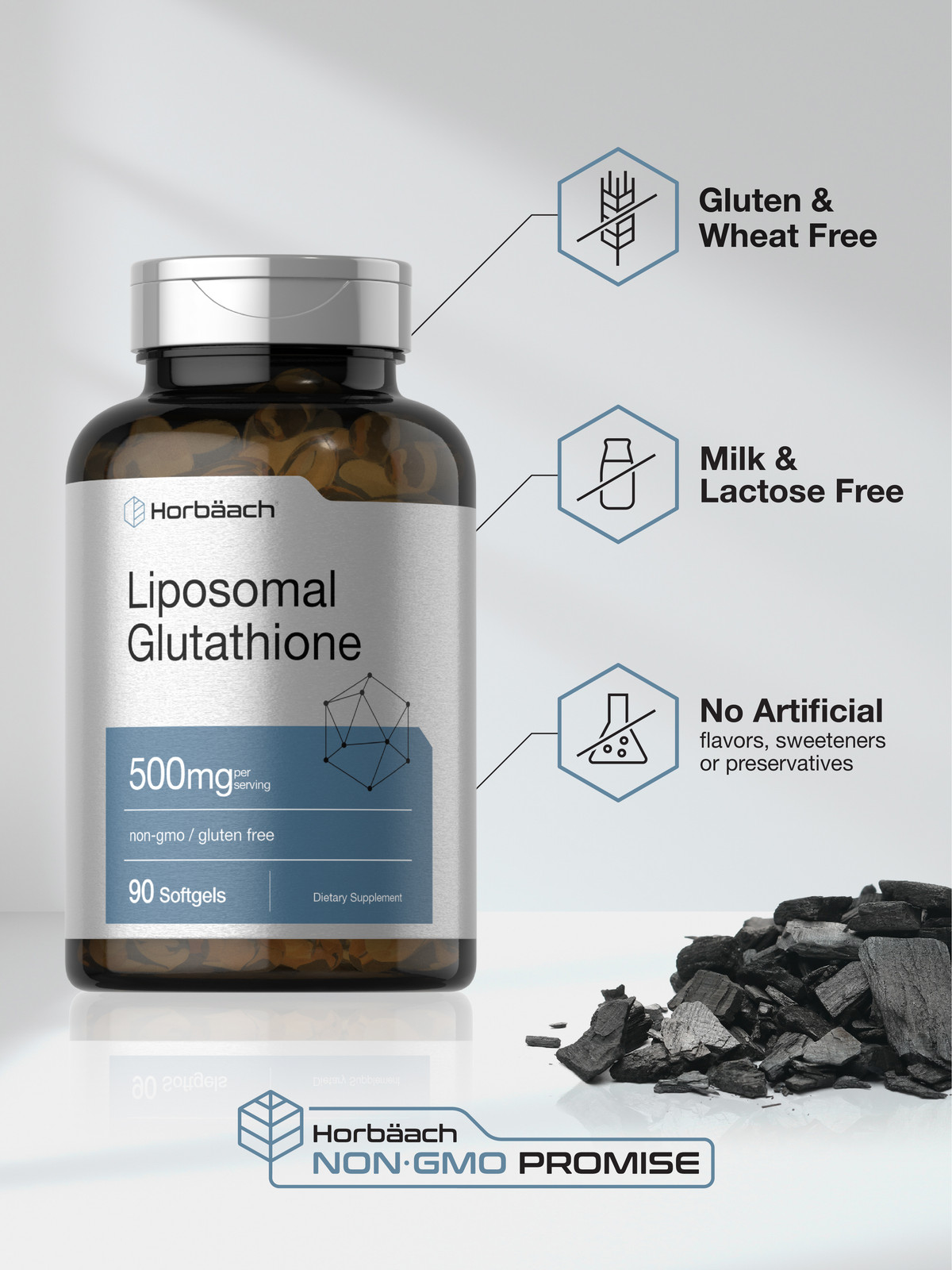 Liposomal Glutathione 500mg | 90 Softgels | Non-GMO & Gluten Free | by Horbaach