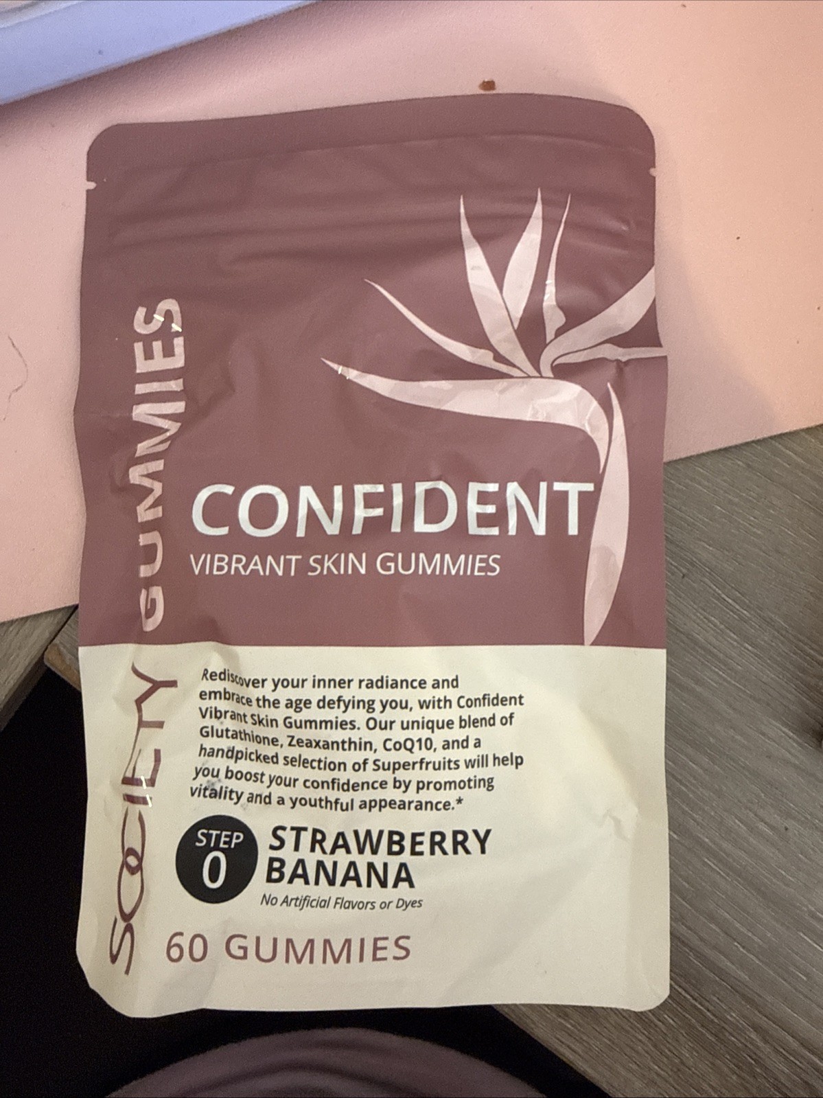 Beauty Society Confident Vibrant Skin Gummies Strawberry Banana Flavor, 60 Count