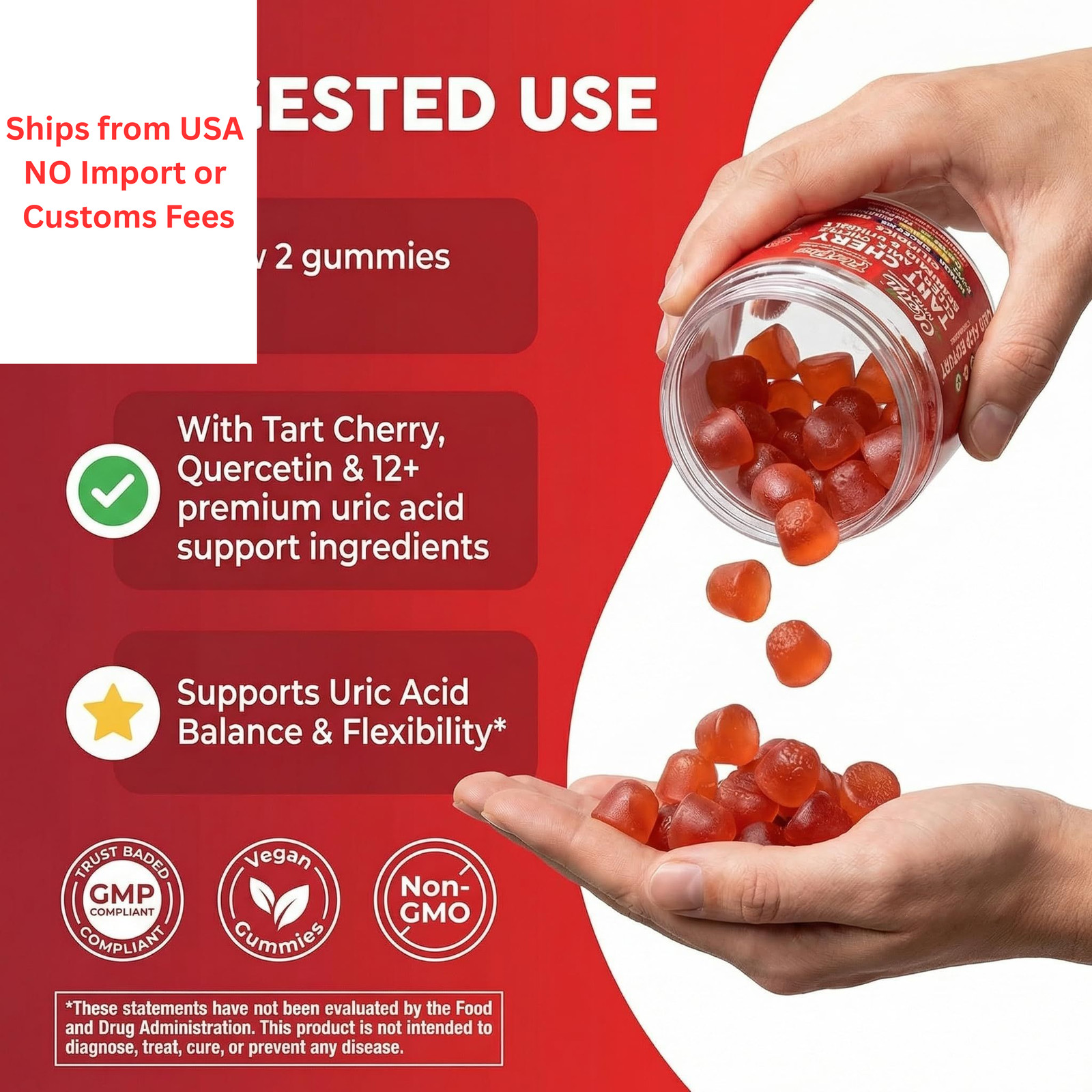 Clean Nutra Tart Cherry Gummies Uric Acid Flush 1 Count (Pack of 60), Red