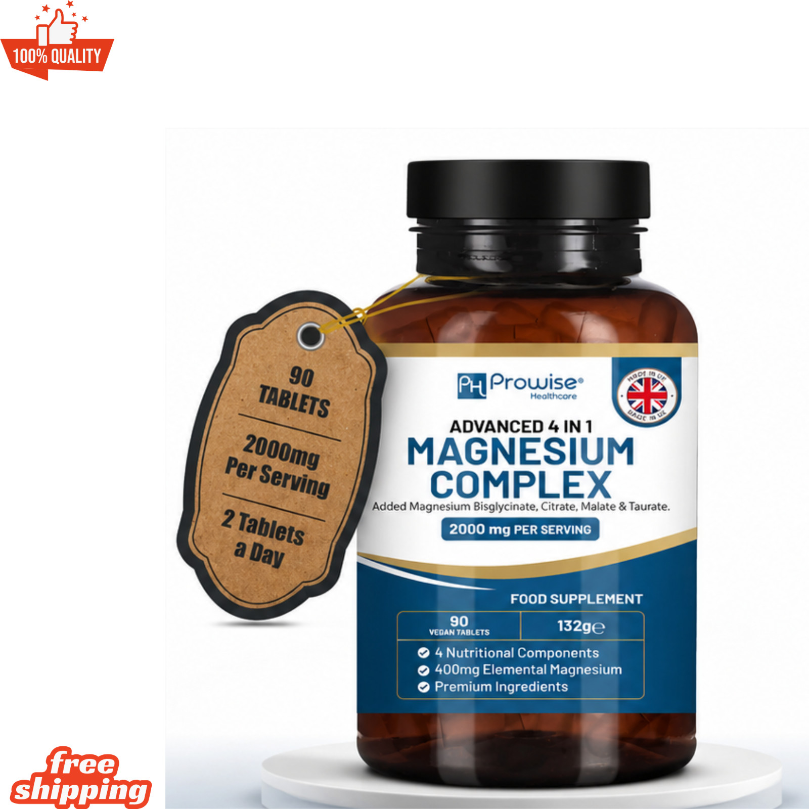 Prowise Advanced 4 in 1 Magnesium Complex 90 Vegan Tablets 2000mg Supplement