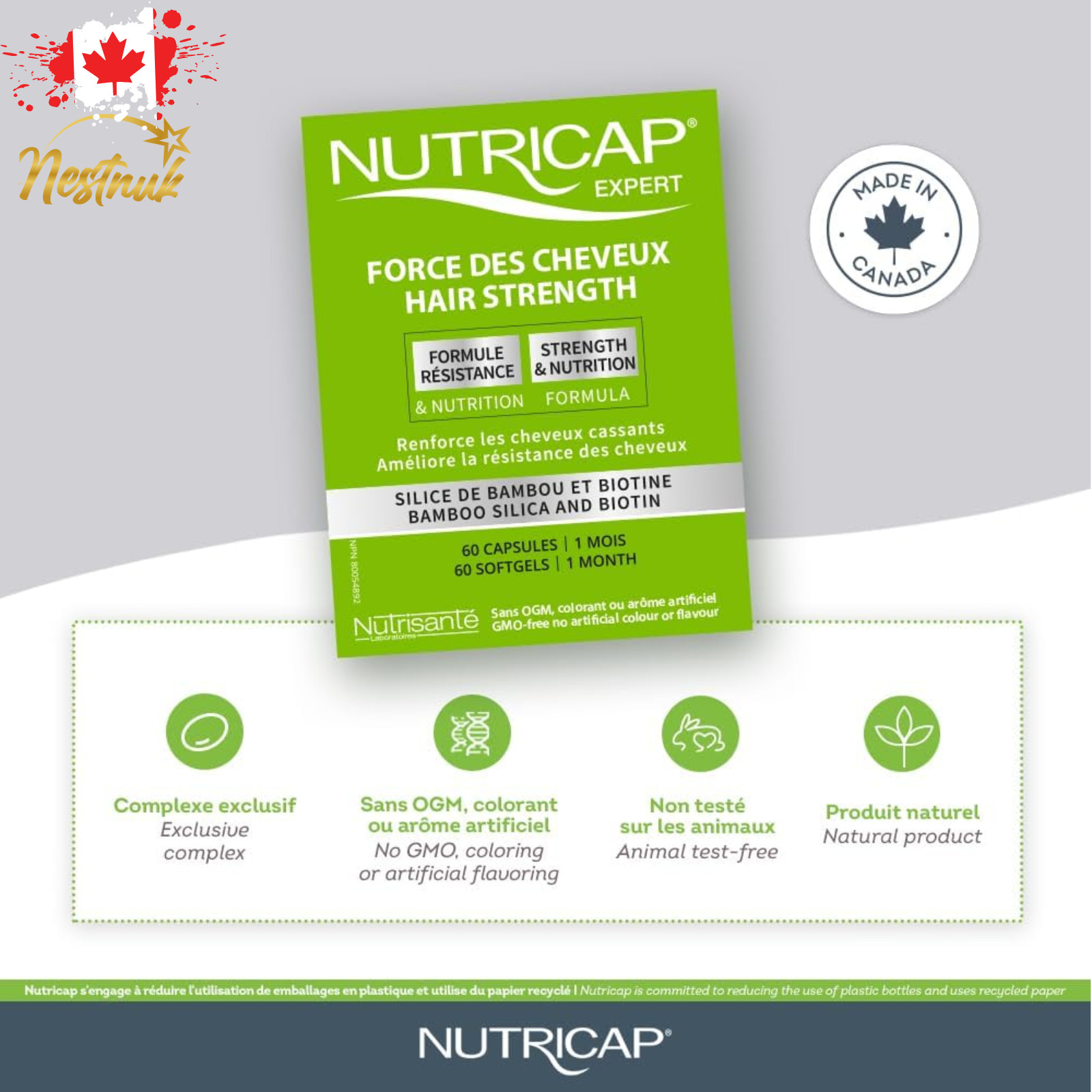 Nutricap Expert Bamboo Hair Strength Vitality Biotin Zinc 60 Softgels