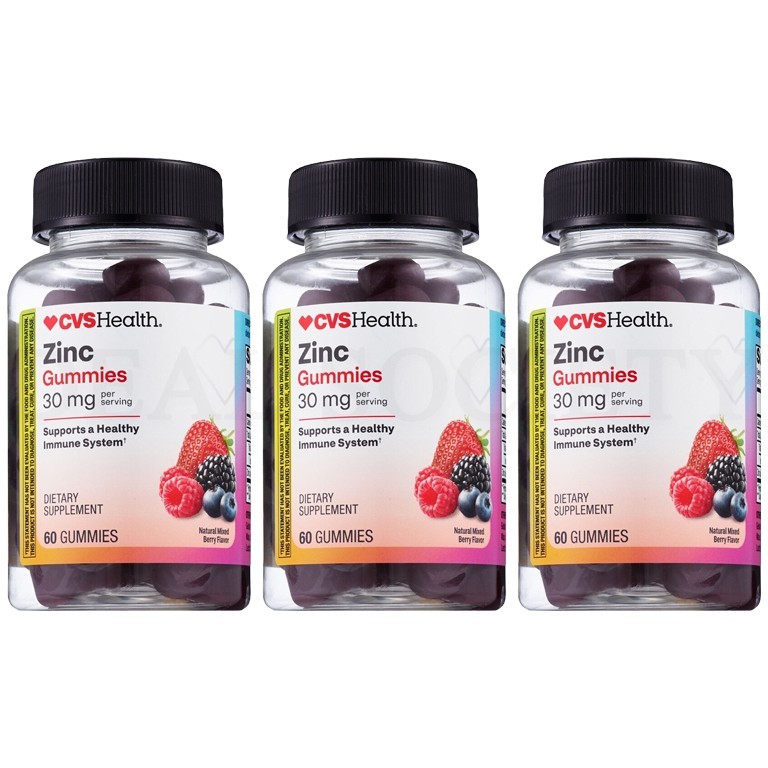 CVS Health Zinc Gummies Mixed Berry Flavor 60 Count Each Lot of 3