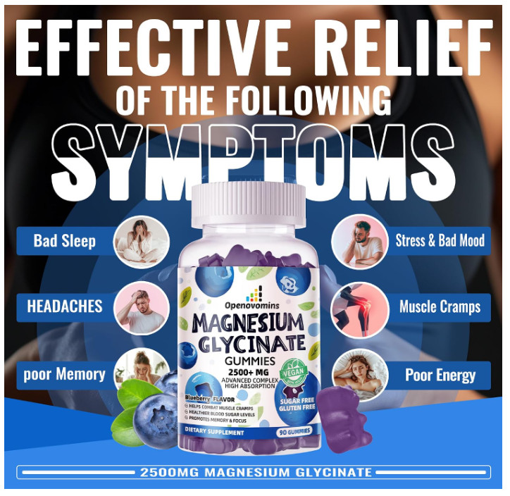 Magnesium Glycinate Gummies 2500mg – Sugar Free Magnesium Potassium Supplement w