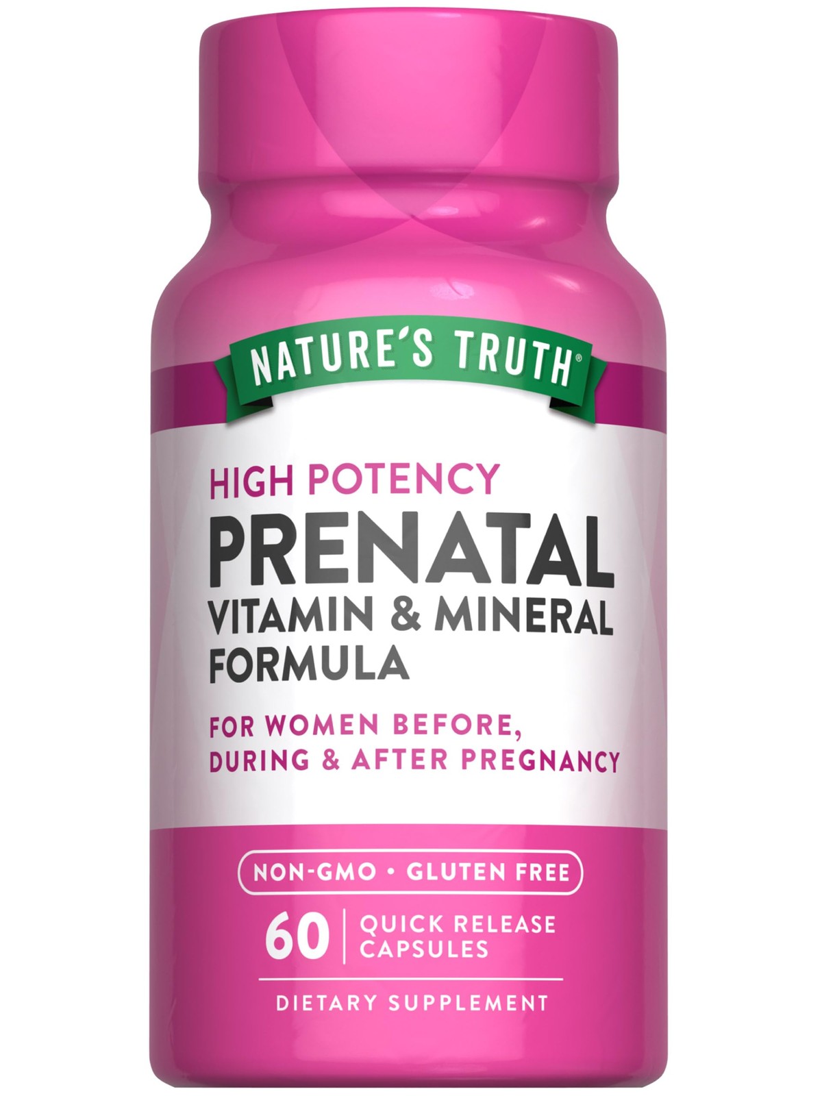 Nature’s Truth Prenatal Multivitamin 60 Count One Per Day Folic Acid Non Gmo