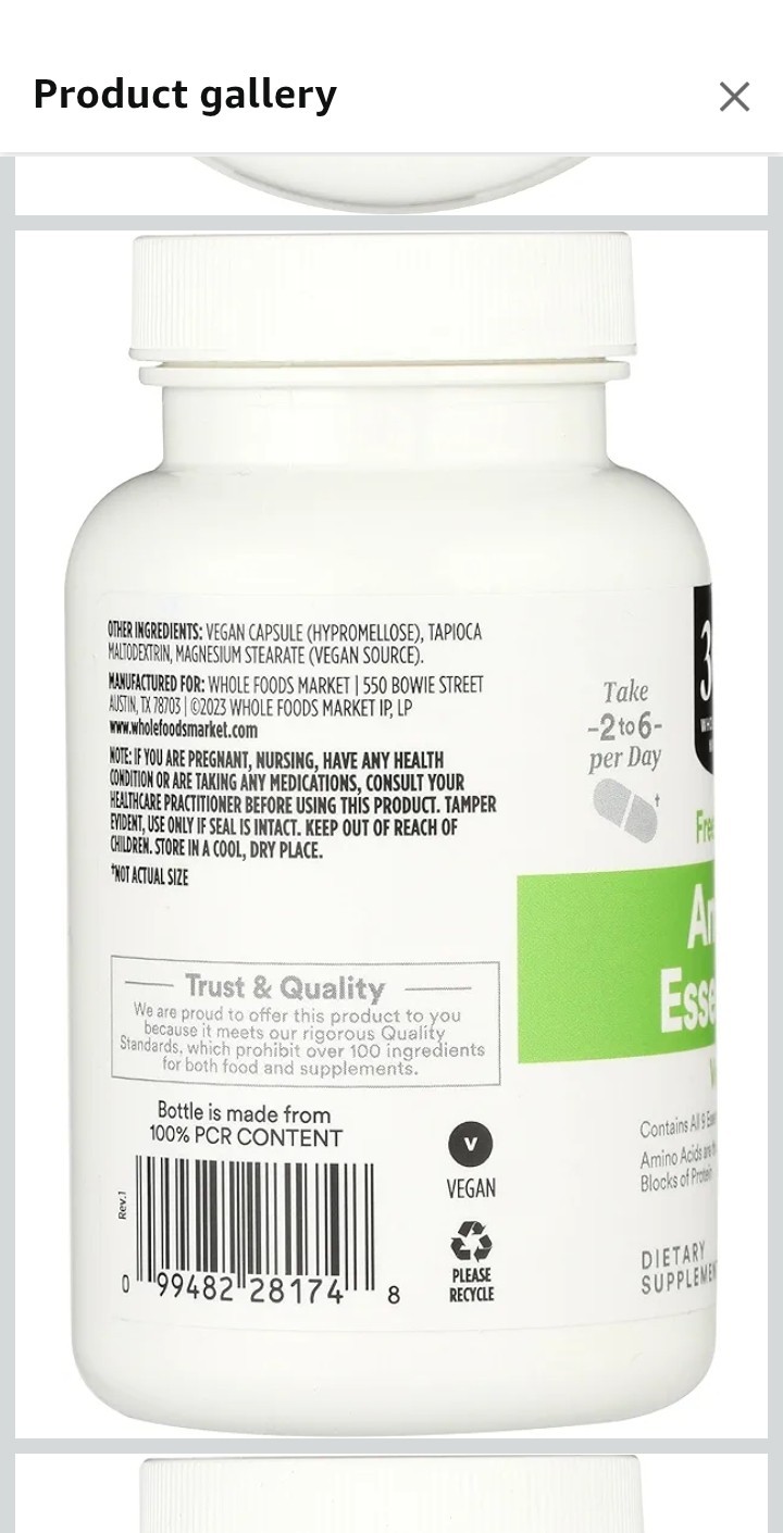2 Pack 365 Amino Essentials: 100 Capsules of Pure Amino Acids. Vegan Exp 05/2027