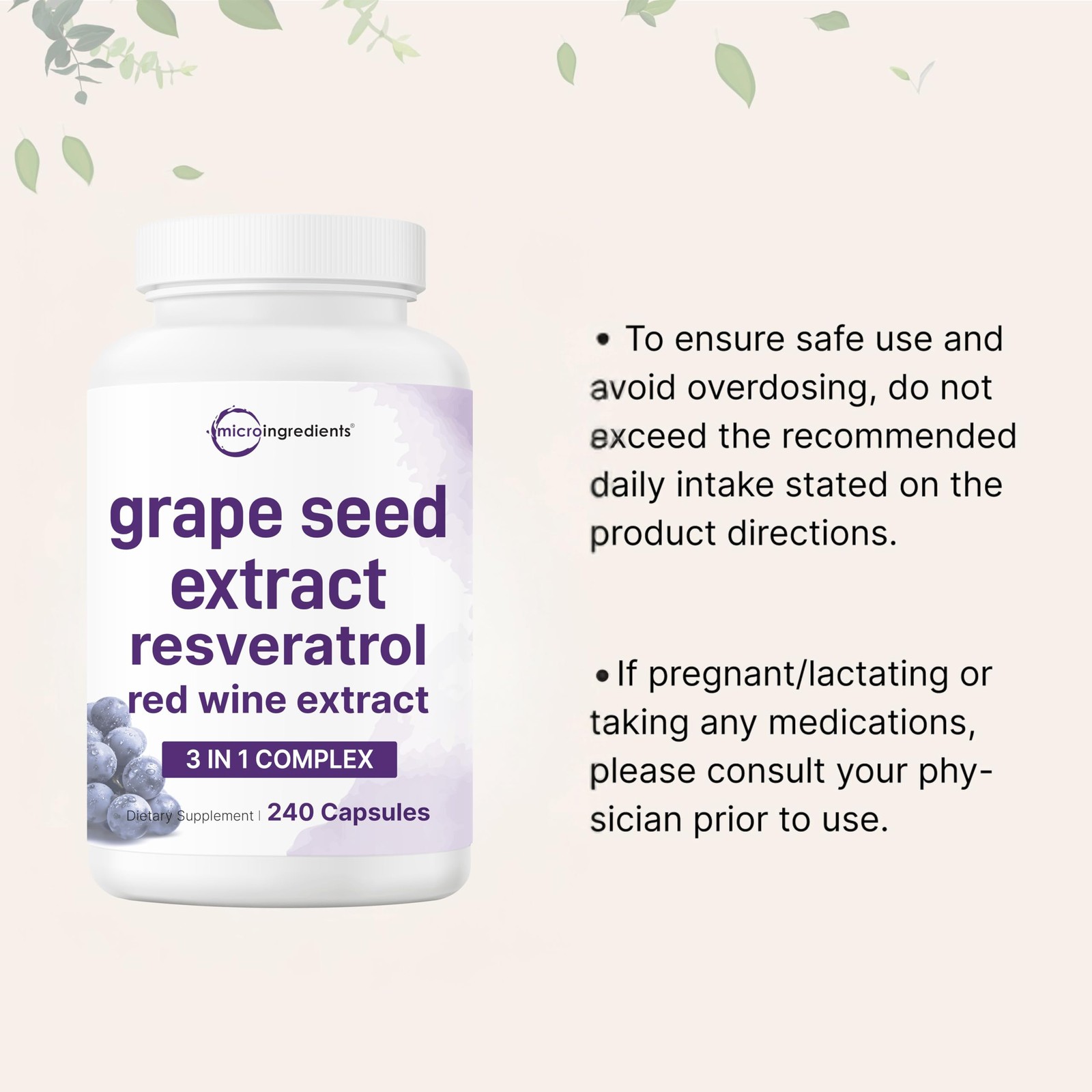 Grape Seed Extract, 240 Capsules | 3-in-1 Antioxidant Blend with Resveratrol …