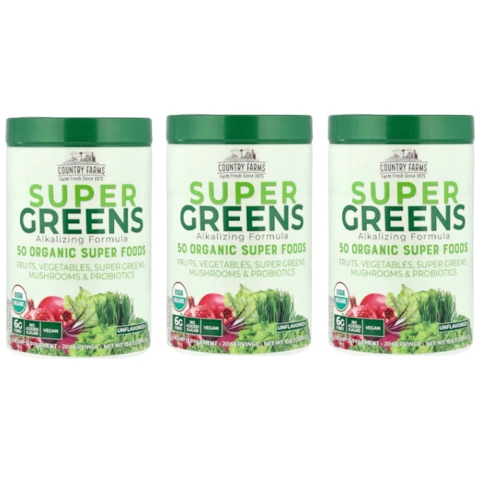 Country Farms Super Greens Alkalizing Formula Natural 300 g, 10.6 oz (3 Packs)