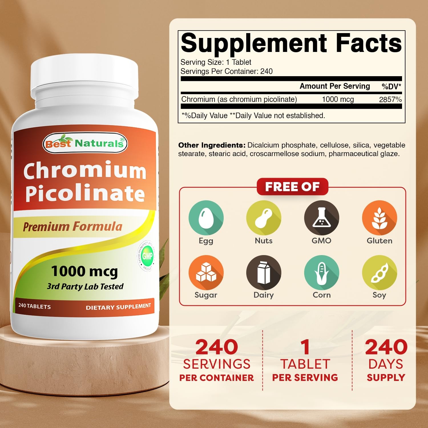 Chromium Picolinate 1000mcg Metabolism Energy Cromo Energía 240 Tabs
