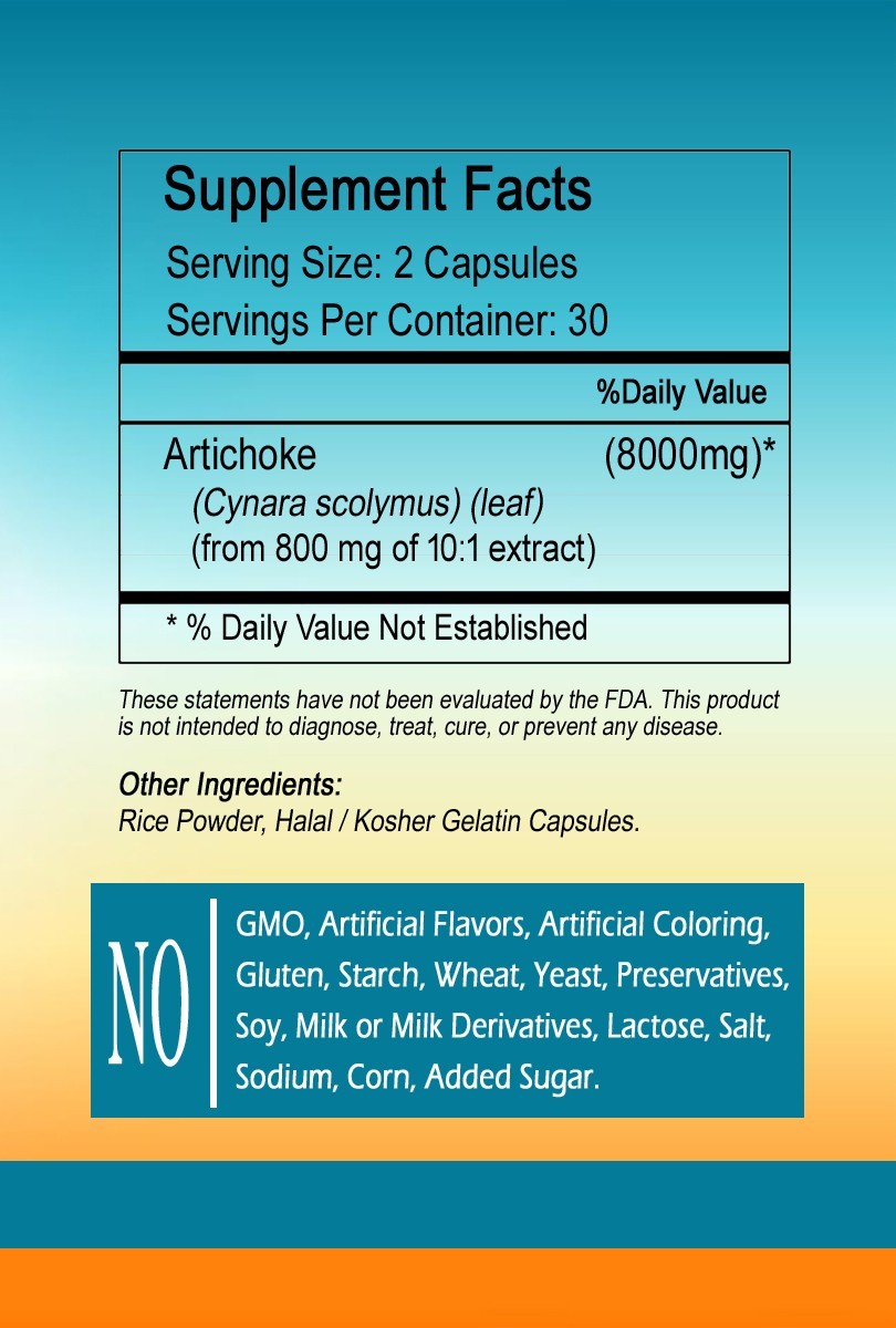 Artichoke Extract, 8000 mg capsules serving- limited stock