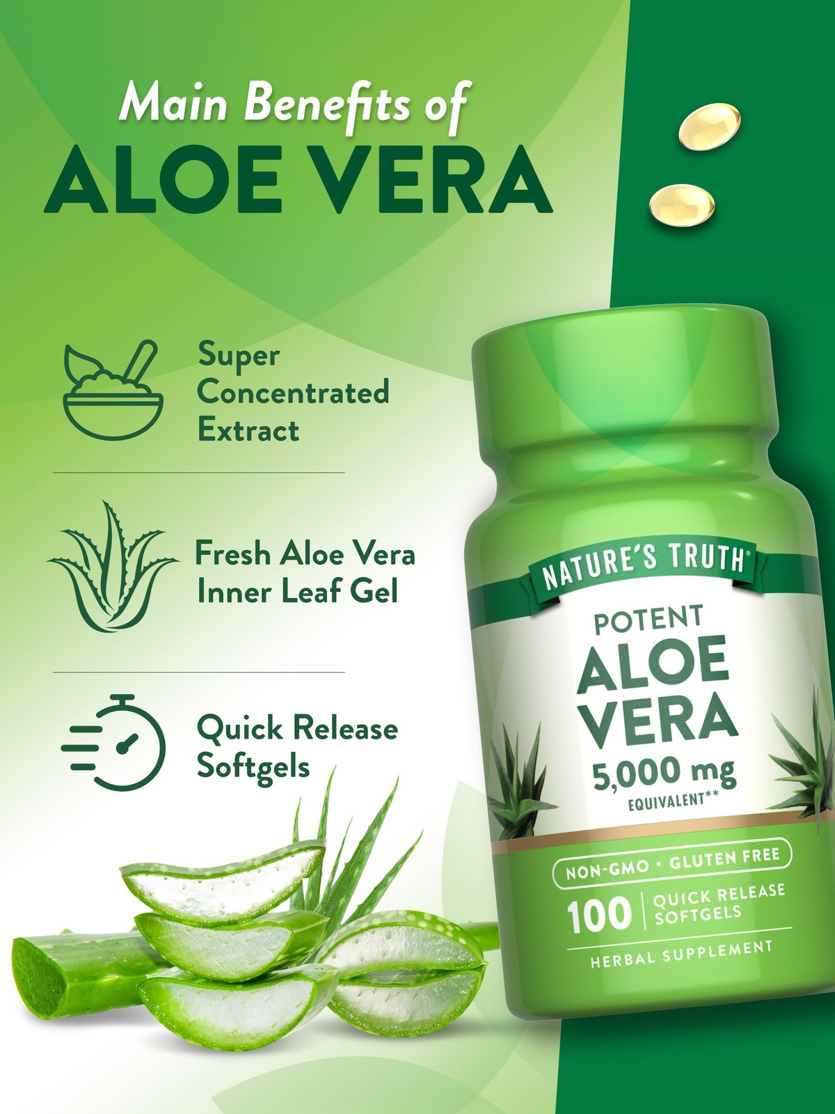 Aloe Vera Softgels | 100 Count | Non-GMO and Gluten
