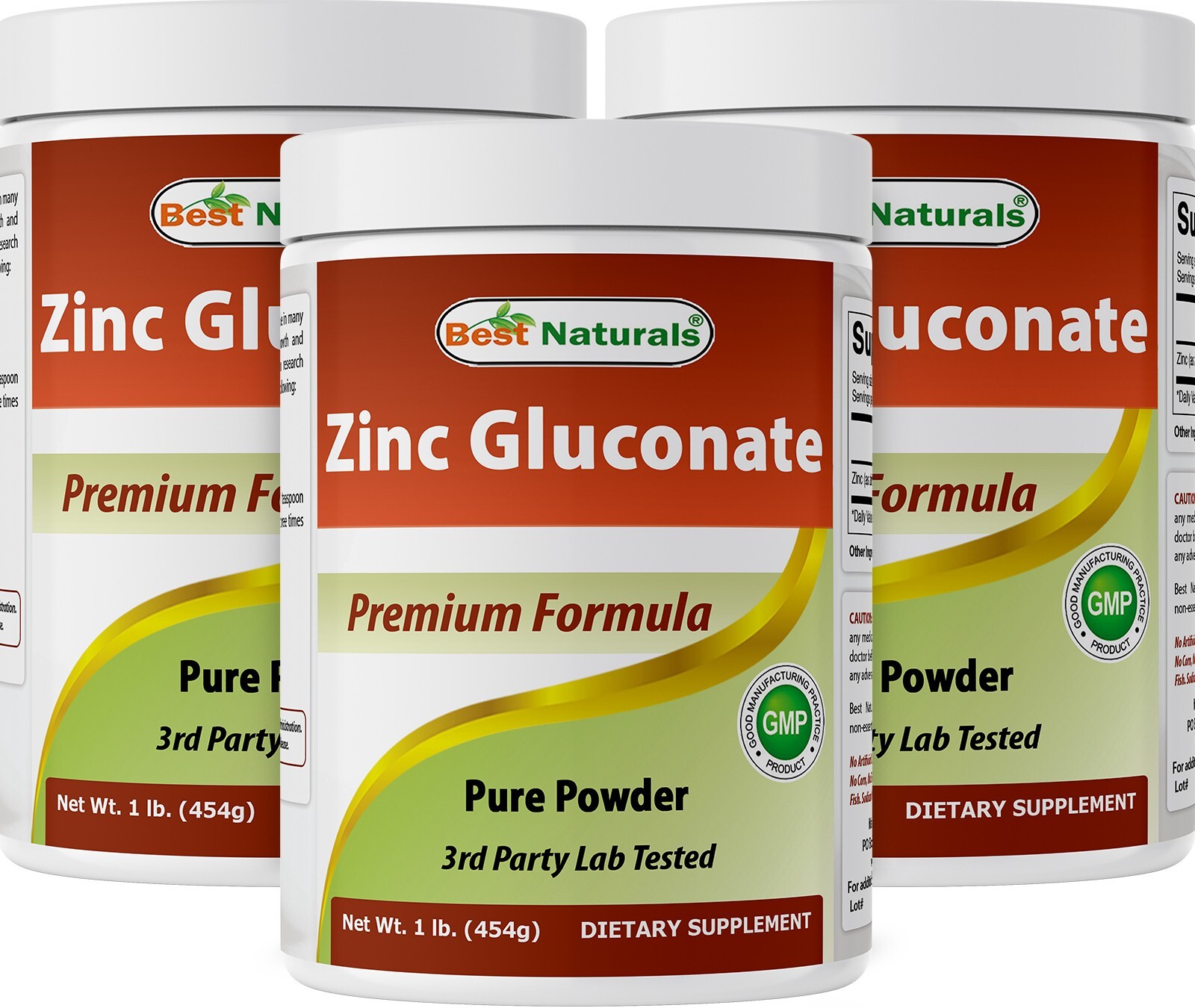 3 Pack Best Naturals Zinc Gluconate Pure Powder 1 Pound