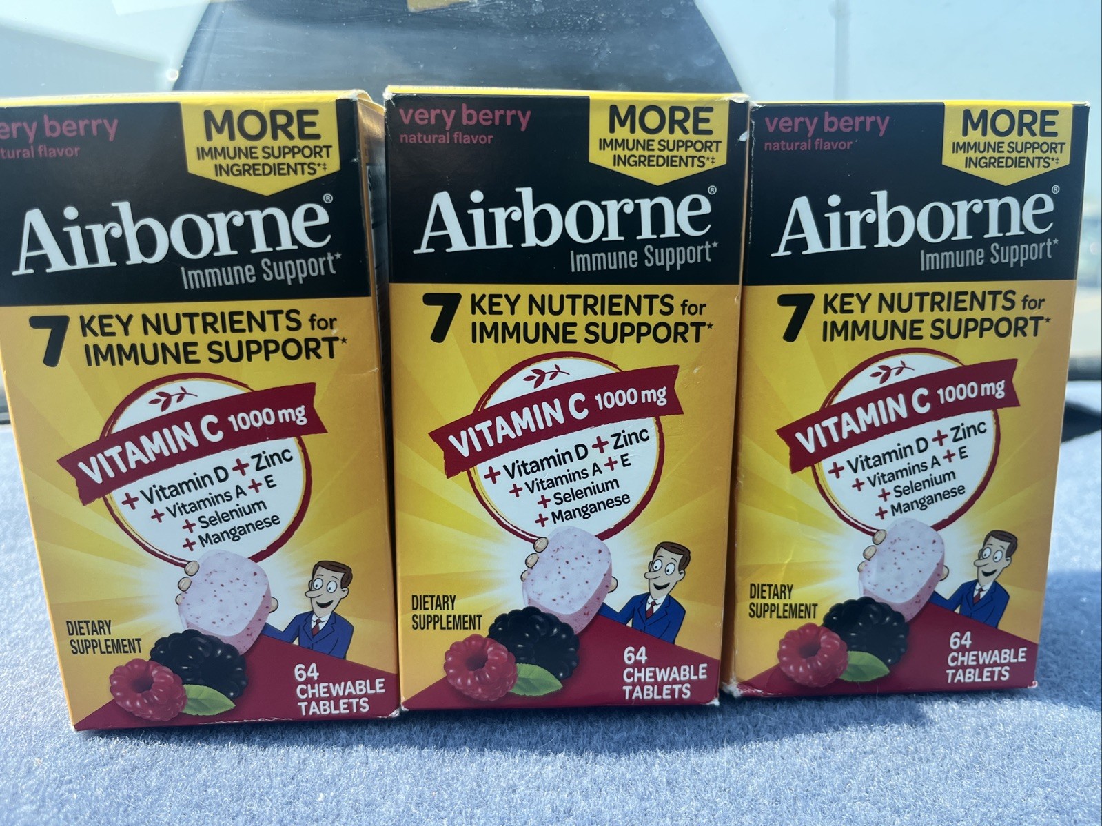 3PK Airborne Daily Immune Support ~ 64 Chewable Tablets Each ~ Berry ~ EXP 8/26
