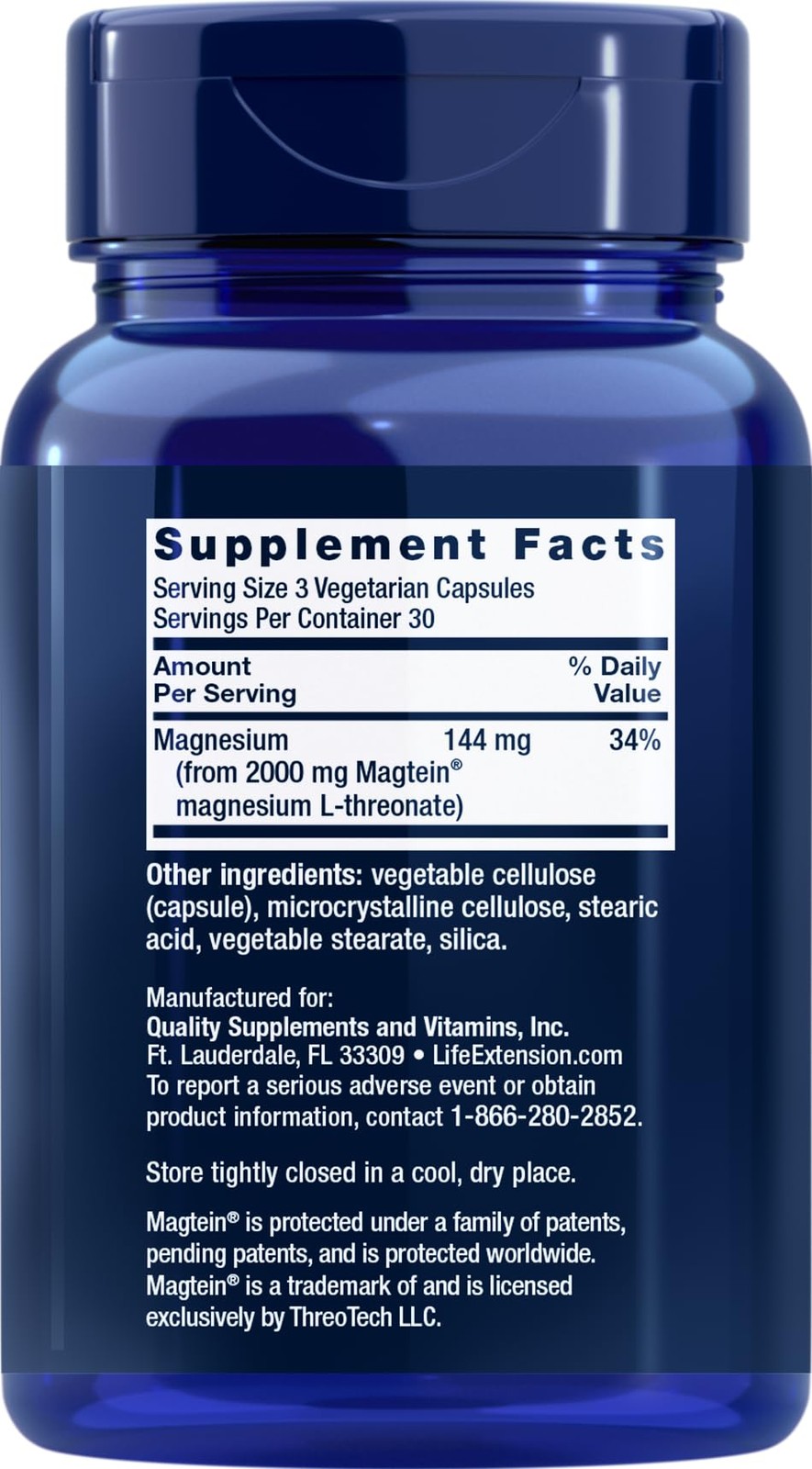 Magnesium L Threonate Supplement 90 Count Pack of 2 Life Extension Neuro-mag