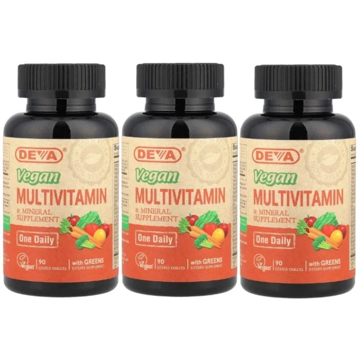 Deva Nutrition Vegan Multivitamin & Mineral – One Daily 90 Tabs Each (Pack of 3)