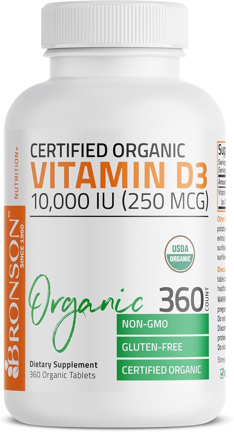 Bronson Vitamin D3 10,000 IU (250 mcg) Certified Organic High Potency Non-GMO D