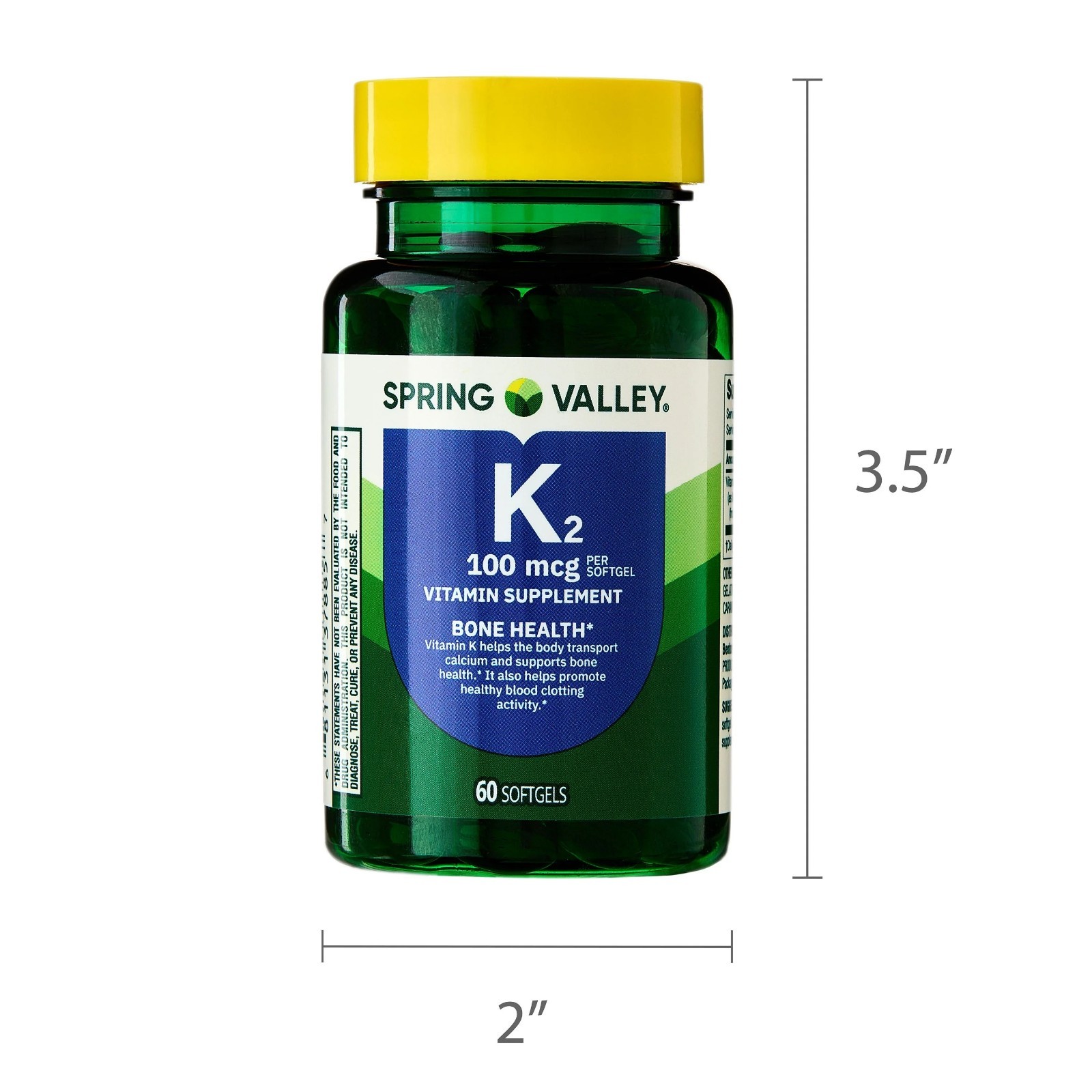 Spring Valley Vitamin K2 Supplement Soft Gel Capsules 100 Mcg 60 Count